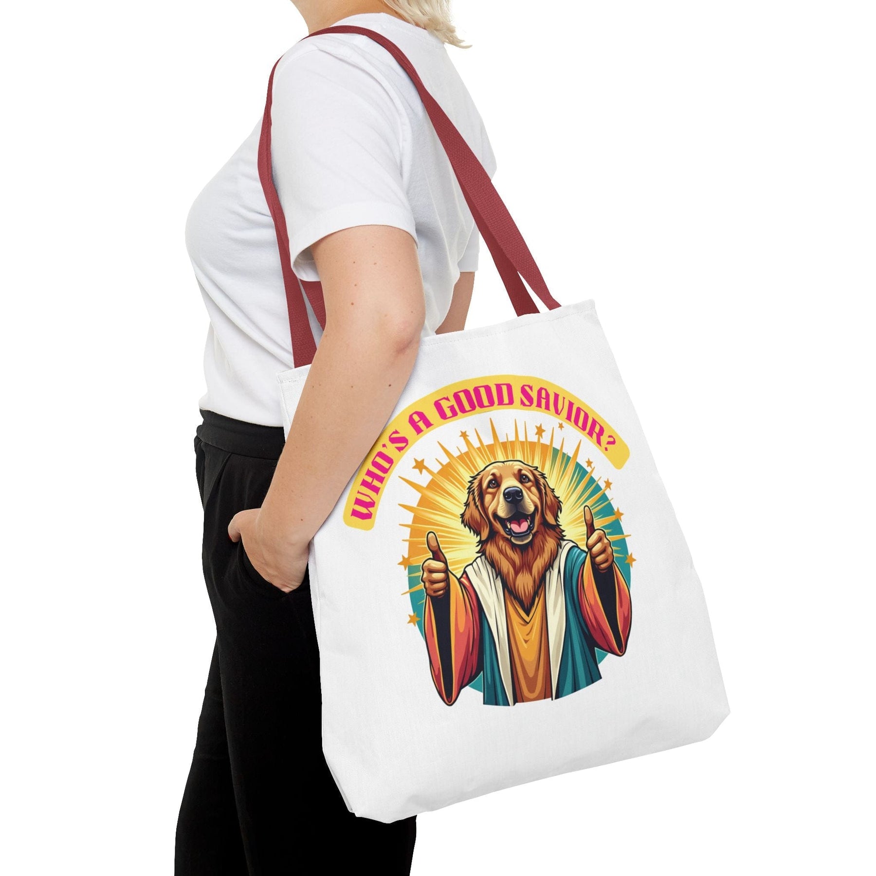 Who's a good Savior -  Tote Bag - 3 sizes available and 5 handle colours