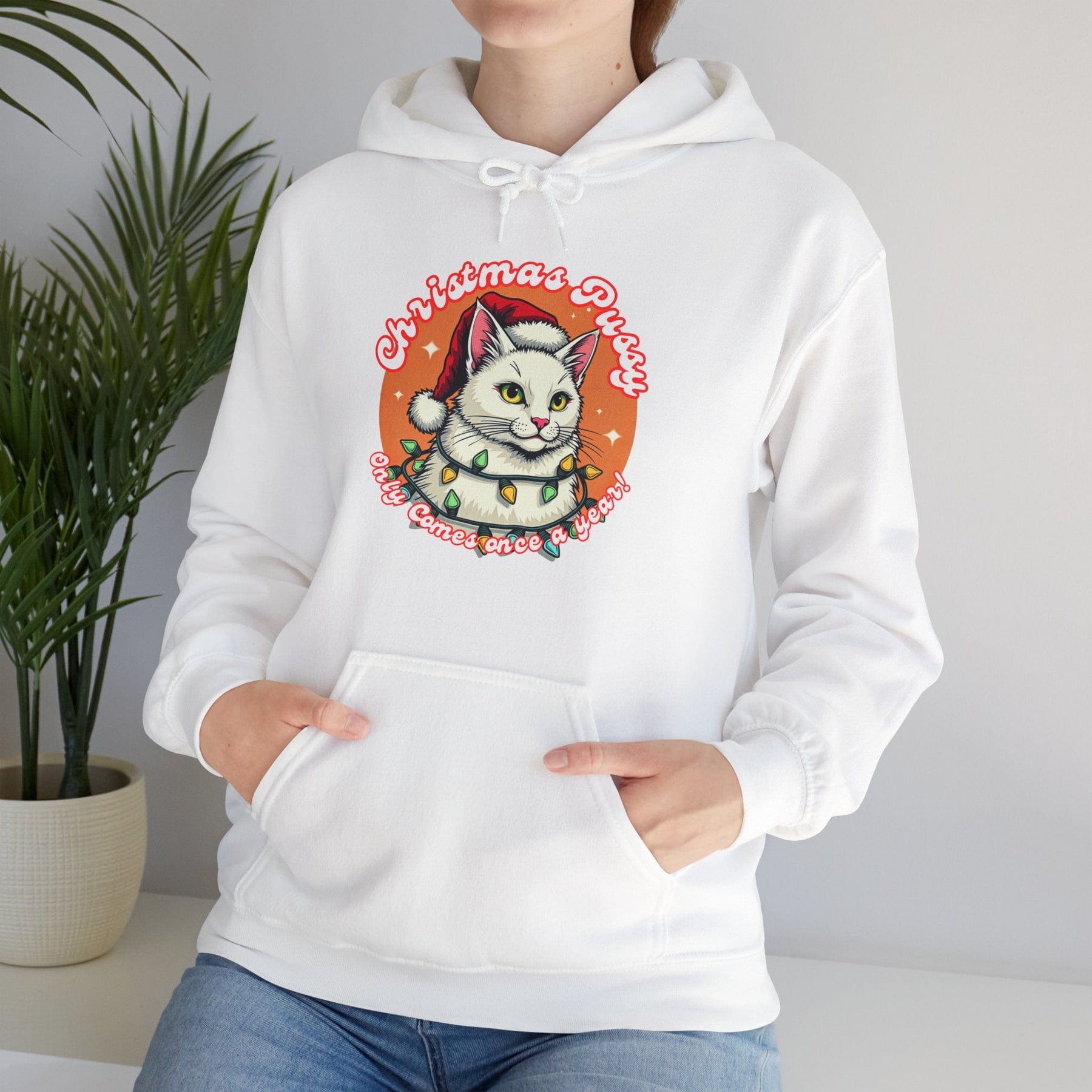 Christmas Pussy - White Cat - Unisex Heavy Blend™ Hooded Sweatshirt