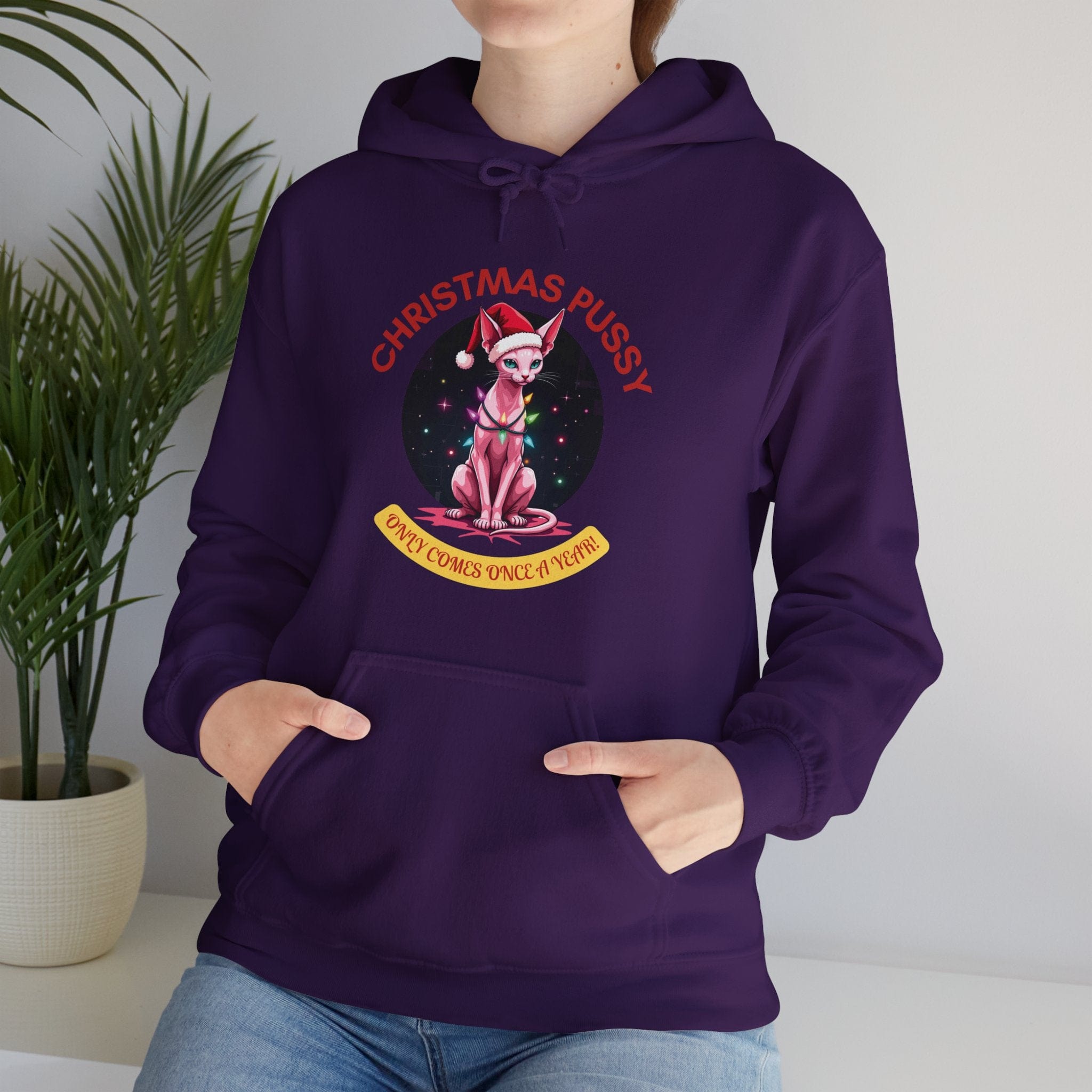 Christmas Pussy - Pink Sphinx Cat - Unisex Heavy Blend™ Hooded Sweatshirt