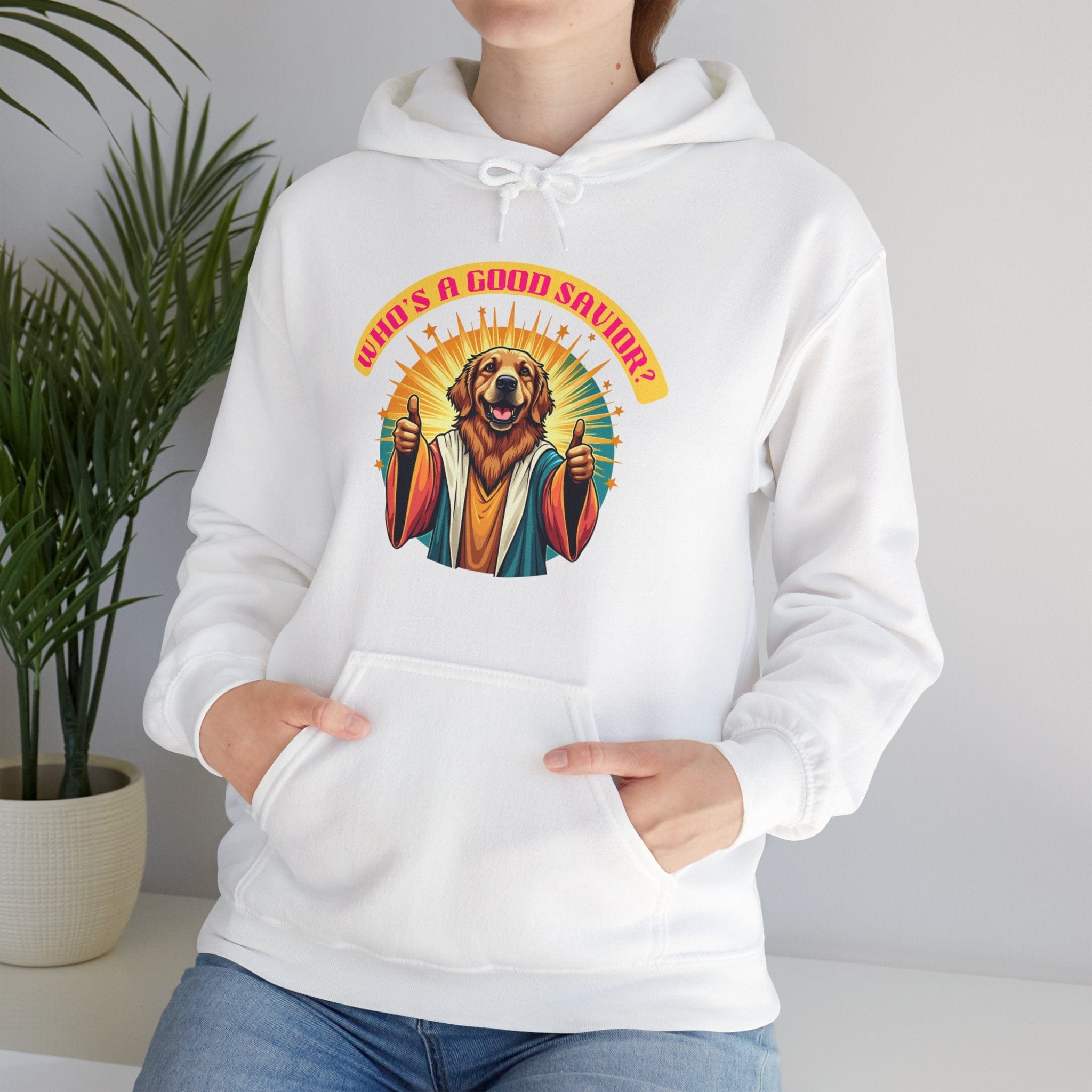 Who's a good savior - Retriever Edition - Unisex Heavy Blend™ Hooded Sweatshirt