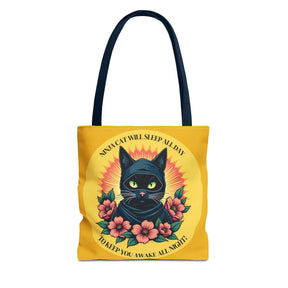 Ninja Cat - Black Cat Edition -  Tote Bag - 3 sizes available and 5 handle colours