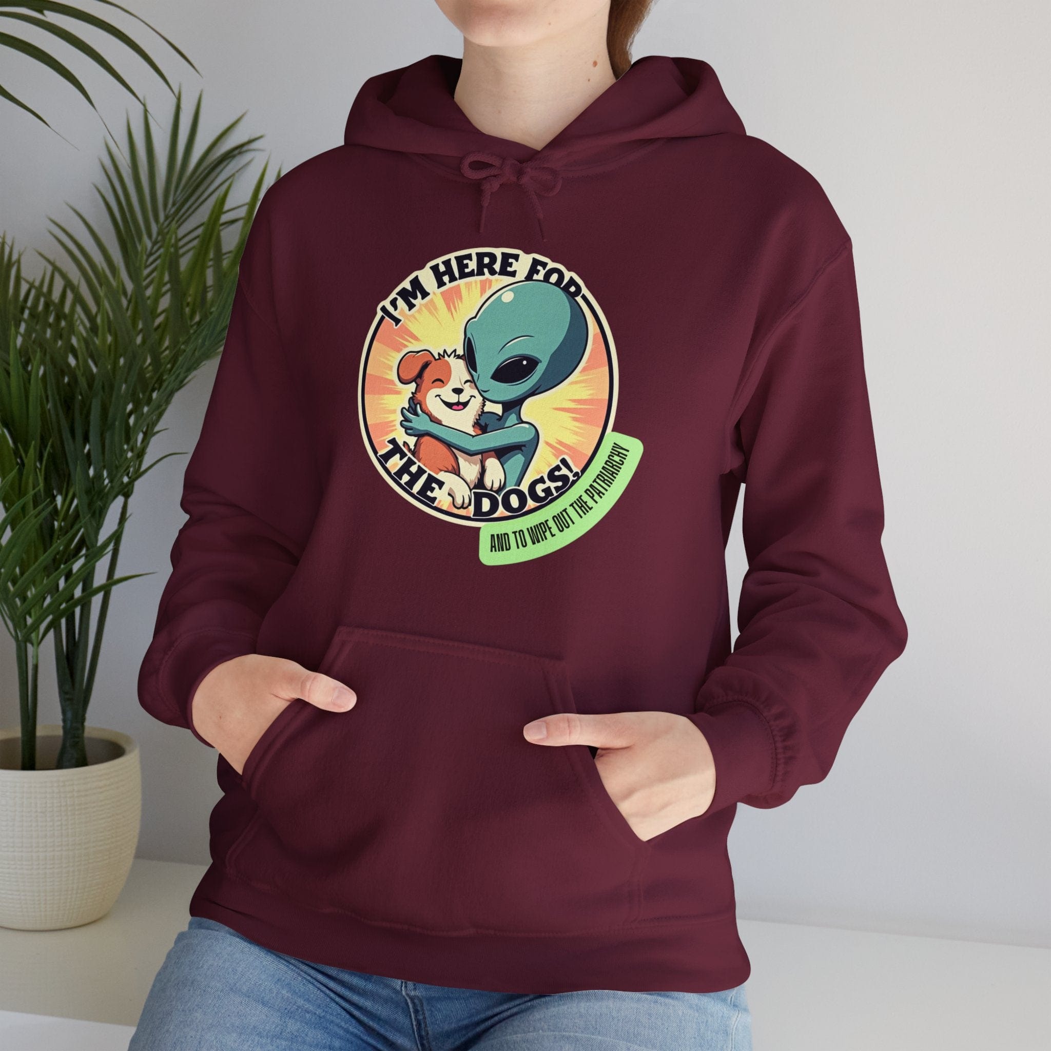 I'm here for the dogs, and to wipe out the patriarchy - Unisex Heavy Blend™ Hooded Sweatshirt