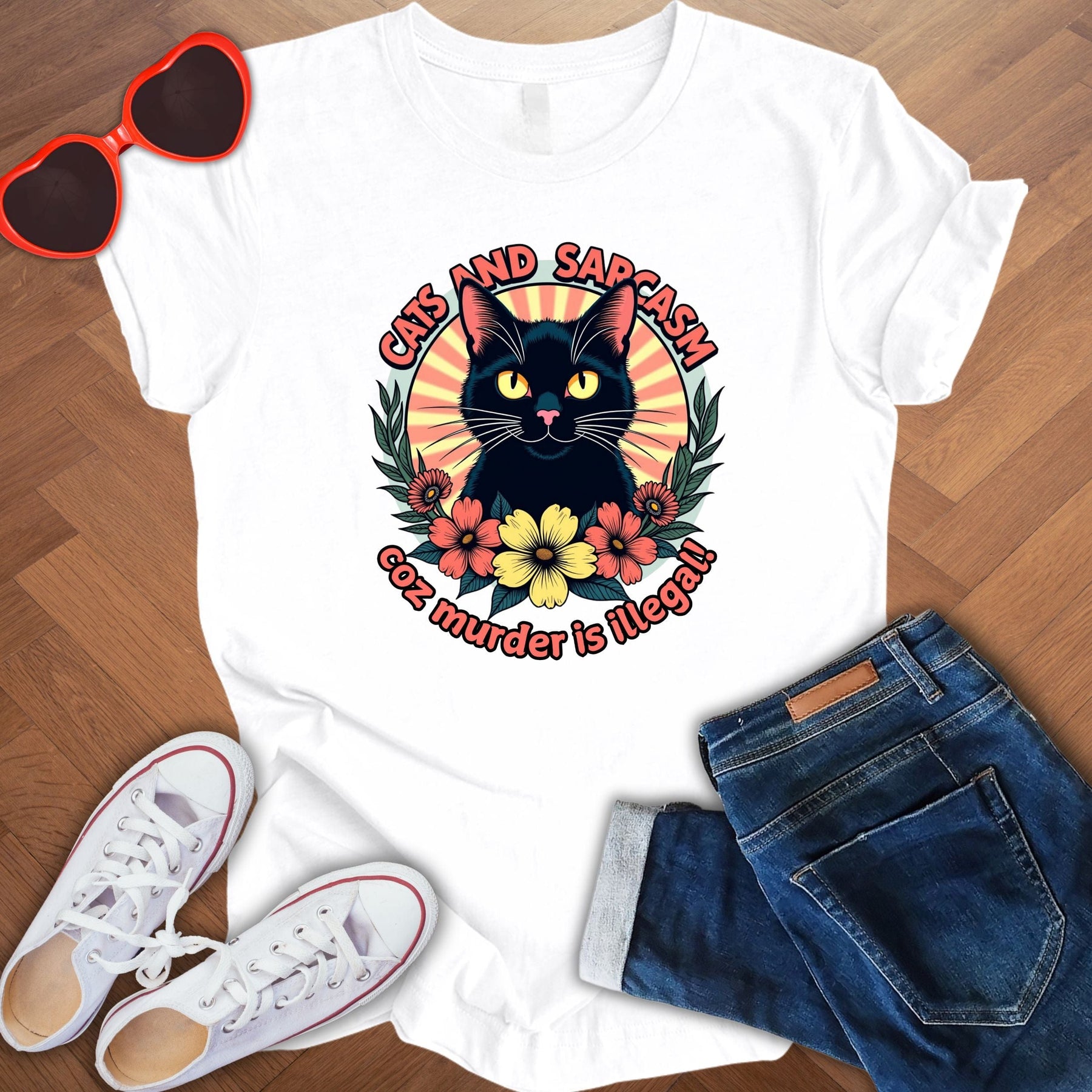 Cats & Sarcasm coz murder is illegal - Unisex Softstyle T-Shirt