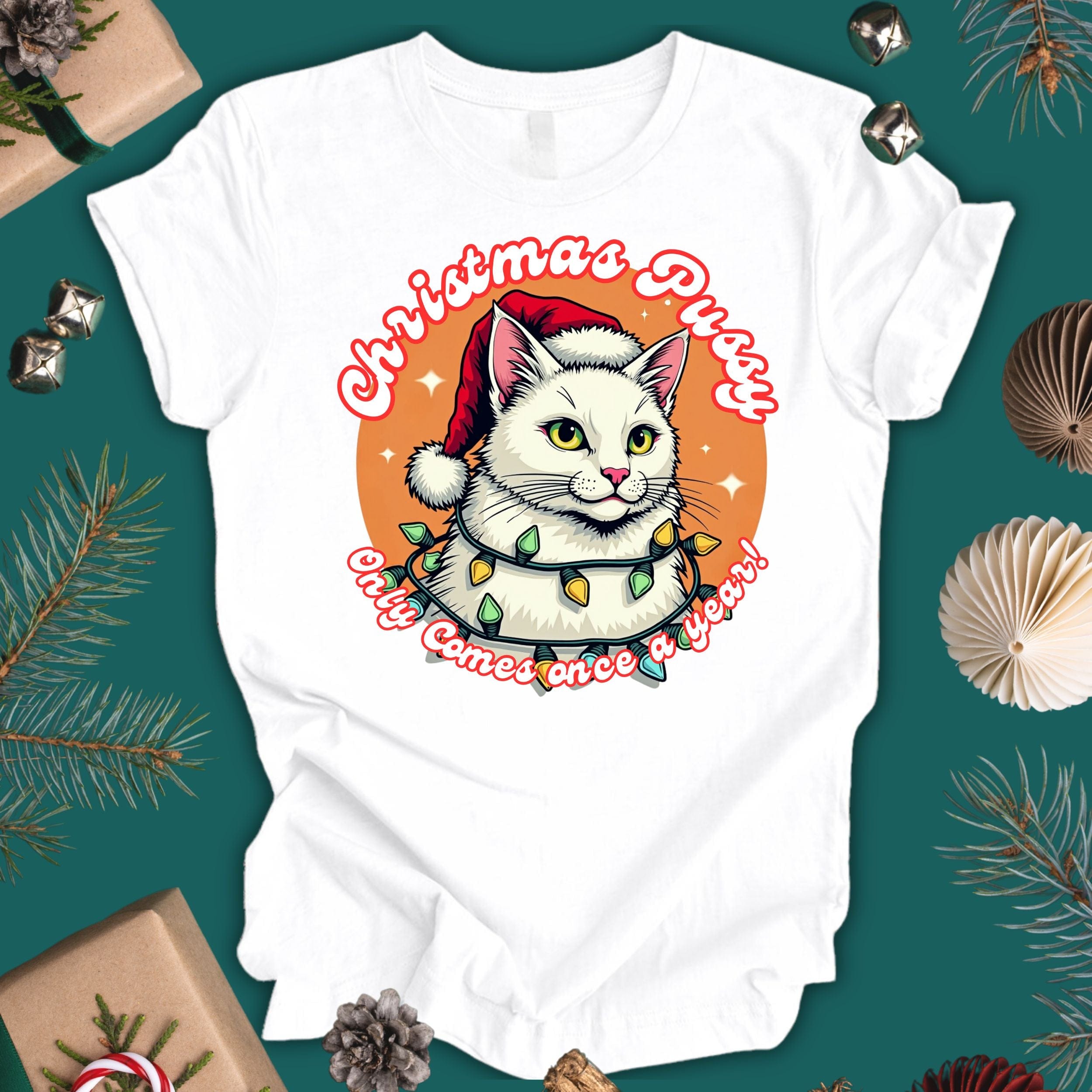 Christmas Pussy only comes once a year -  White Cat - Unisex Jersey Short Sleeve Tee