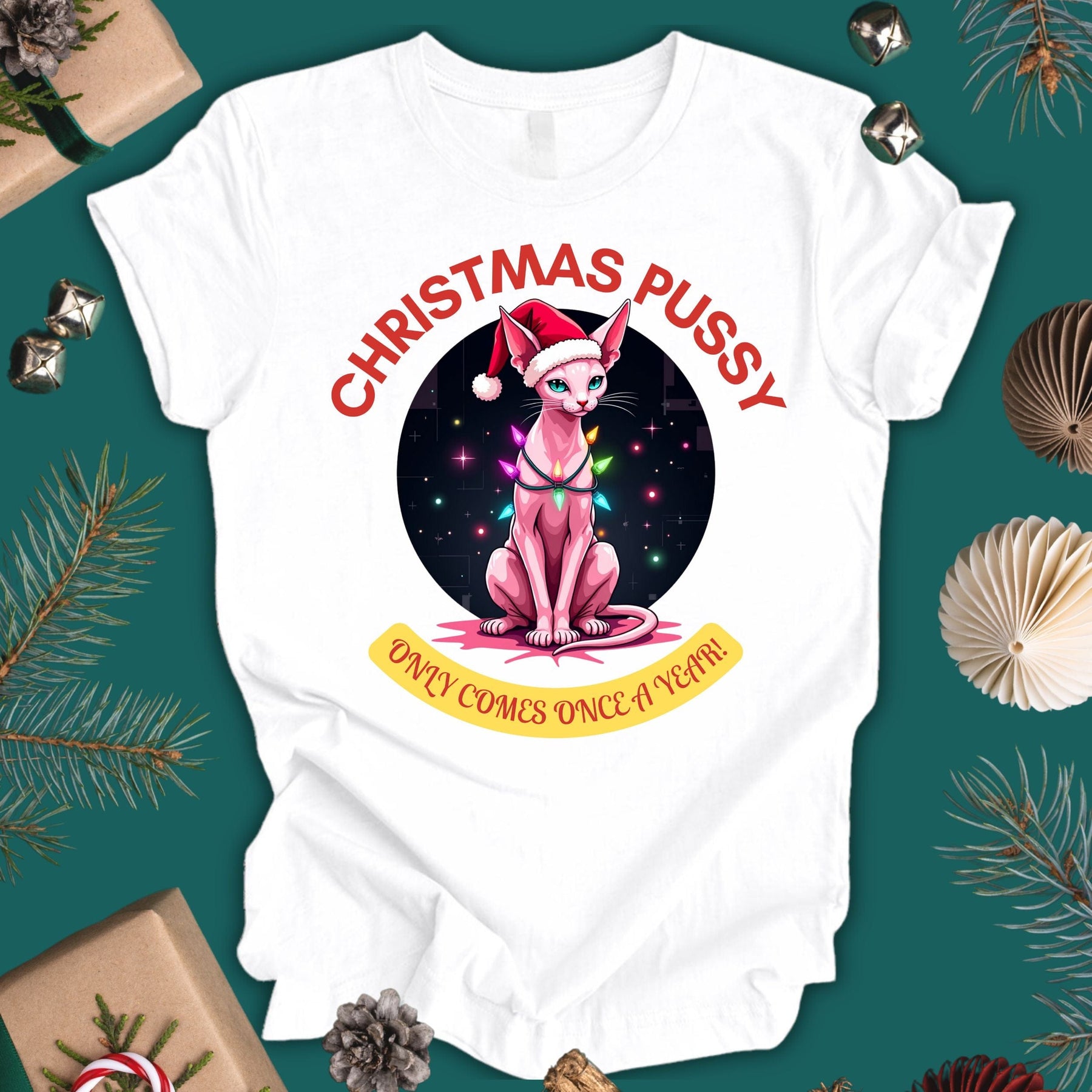 Christmas Pussy only comes once a year -  Sphinx Cat - Unisex Jersey Short Sleeve Tee