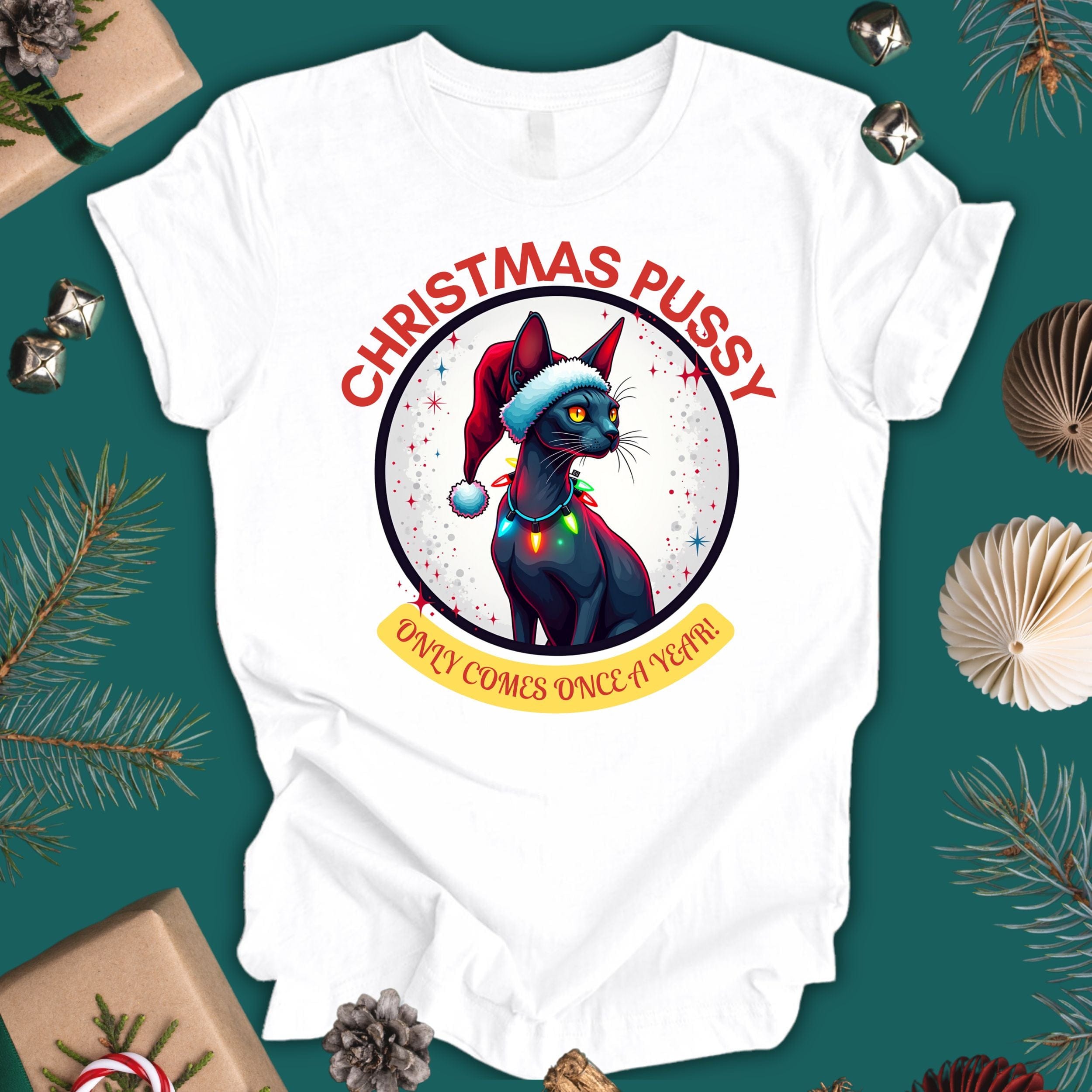 Christmas Pussy only comes once a year -  Sphinx Cat - Unisex Jersey Short Sleeve Tee