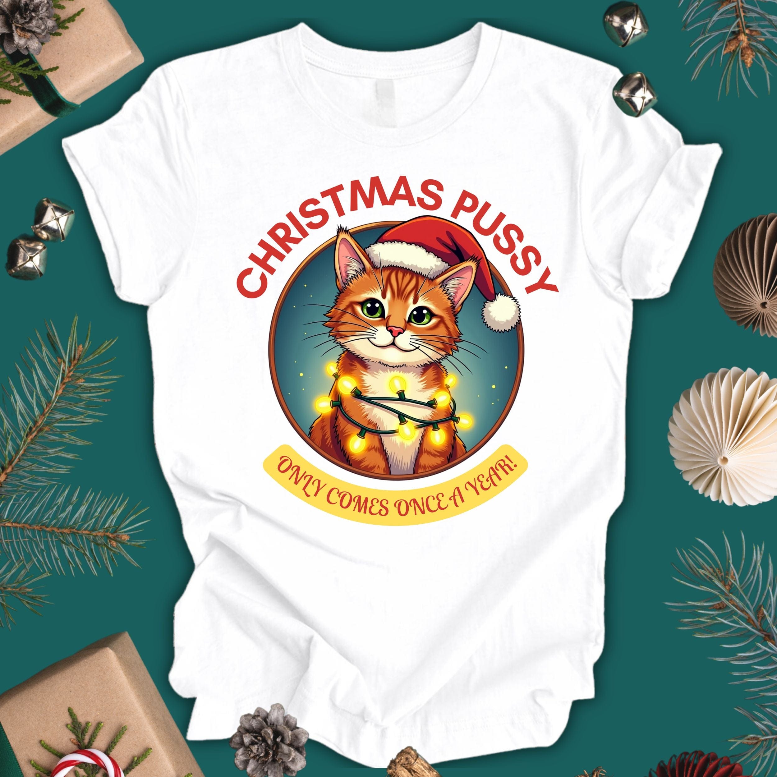 Christmas Pussy only comes once a year -  Ginger Cat - Unisex Jersey Short Sleeve Tee