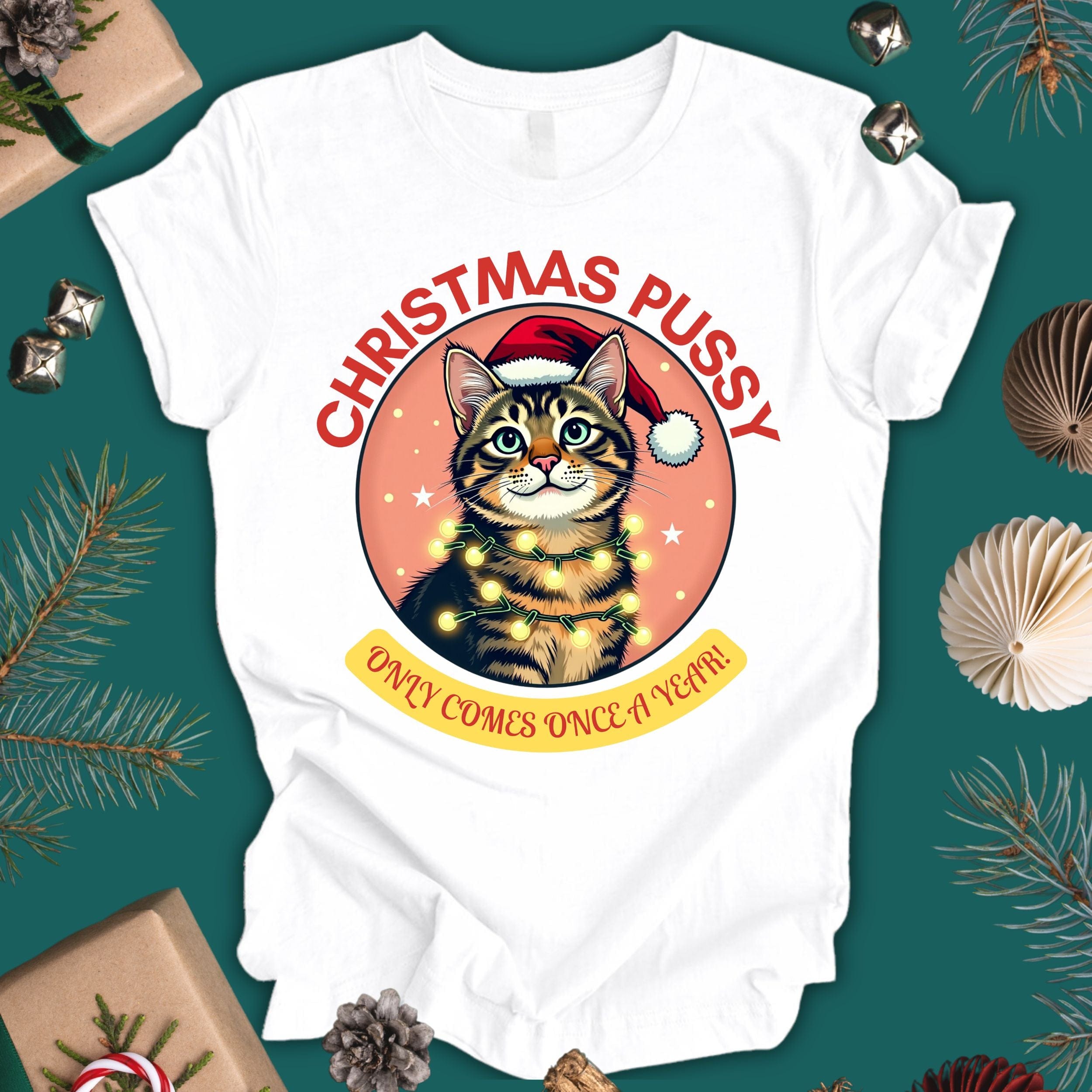 Christmas Pussy only comes once a year -  Tabby Cat - Unisex Jersey Short Sleeve Tee