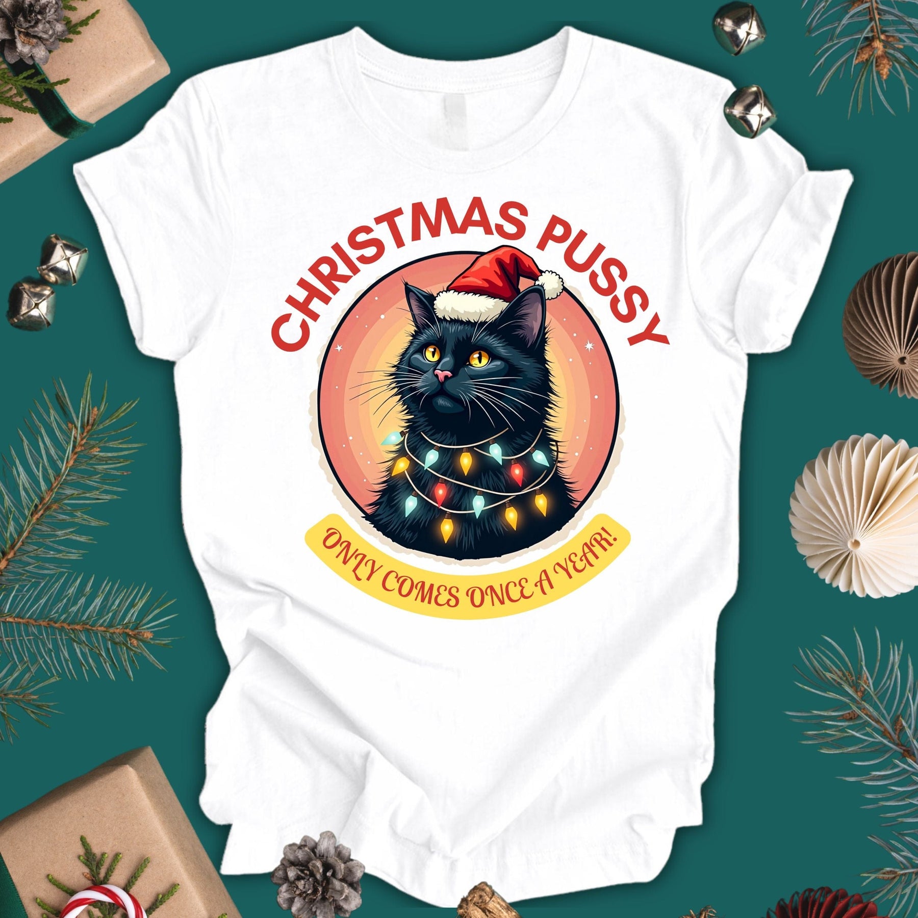 Christmas Pussy only comes once a year -  Black Cat - Unisex Jersey Short Sleeve Tee