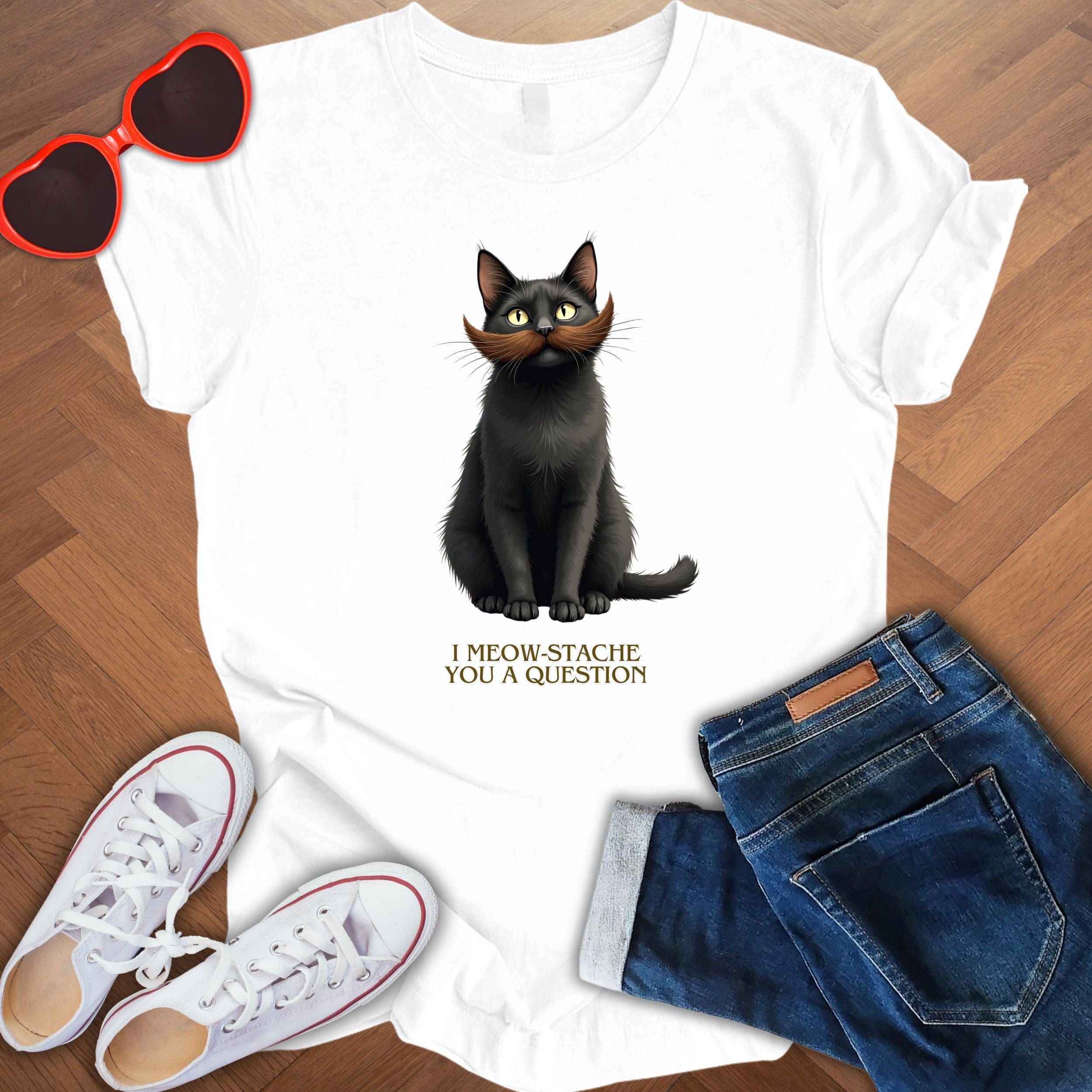 I meow-stache you a question -  Unisex T-Shirt with Quote